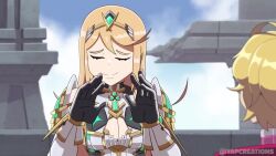 Rule 34 | 1boy, 1girl, animated, blonde hair, breasts, cleavage cutout, clothing cutout, highres, large breasts, meme, mythra (xenoblade), shulk (xenoblade), sound, tagme, third-party edit, video, yapcreations