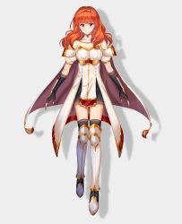 Rule 34 | 1girl, absurdres, arcelle, armor, armored boots, bare shoulders, black gloves, black thighhighs, blush, boots, breastplate, breasts, celica (fire emblem), cleavage, dress, earrings, fingerless gloves, fire emblem, fire emblem echoes: shadows of valentia, gloves, highres, jewelry, long hair, nintendo, red eyes, red hair, shadow, short sleeves, silver background, simple background, smile, solo, strapless, strapless dress, thighhighs, tiara