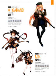 Rule 34 | 2girls, absurdres, blonde hair, brown hair, bullet, full body, girls&#039; frontline, green eyes, gun, hat, high heels, highres, holding, holding weapon, leg up, long hair, long sleeves, looking at viewer, m14 (girls&#039; frontline), m1 garand (girls&#039; frontline), military, multicolored hair, multiple girls, necktie, non-web source, official art, pantyhose, pleated skirt, red hair, rifle, scan, shirt, shoes, simple background, skirt, smile, suspenders, thighhighs, twintails, uniform, united states, weapon, white background, white legwear, zettai ryouiki