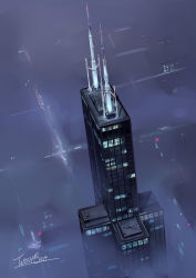 Rule 34 | building, chicago, city, cityscape, haze, night, no humans, original, scenery, seo tatsuya, skyscraper, united states