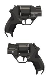 Rule 34 | absurdres, chiappa firearms, chiappa rhino, chiappa rhino 20ds, commentary request, english text, from side, gun, handgun, highres, low bore axis revolver, multiple views, no humans, original, revolver, simple background, snubnosed revolver, spartan56 (116 spartan56), still life, weapon, white background