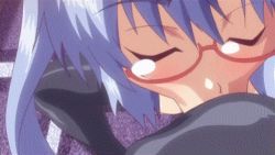 Rule 34 | 10s, :&gt;=, animated, animated gif, blue hair, breasts, brother and sister, censored, fellatio, glasses, imouto paradise!, incest, kneepit sex, murakami teruaki, nanase rio, oral, penis, purple eyes, siblings, thigh sex, thighhighs, thighs