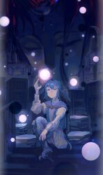 Rule 34 | 2girls, bird girl, bird legs, bird wings, blue capelet, blue eyes, blue hair, book, book stack, brooch, capelet, circlet, closed eyes, dress, final fantasy, final fantasy xiv, glowing, hand up, head wings, highres, indoors, jewelry, kelong777, knees up, long sleeves, meteion, monster girl, multiple girls, orb, parted lips, shelf, short hair, sitting, size difference, stairs, the endsinger, white dress, wings