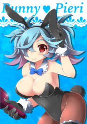 Rule 34 | 1girl, alternate costume, animal ears, blue hair, bottle, bow, bowtie, breasts, character name, cleavage, fake animal ears, fire emblem, fire emblem fates, gloves, hair over one eye, large breasts, momosemocha, multicolored hair, nintendo, pantyhose, peri (fire emblem), pink hair, playboy bunny, rabbit ears, rabbit tail, red eyes, solo, tail, two-tone hair