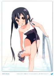 Rule 34 | 1girl, 2011, absurdres, barefoot, black hair, brown eyes, errant, highres, k-on!, long hair, nakano azusa, solo, swimsuit, twintails, undressing