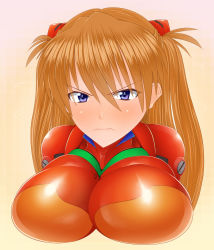 Rule 34 | 1girl, adapted costume, alternate breast size, blue eyes, blush, bodysuit, breasts, brown hair, hair ornament, large breasts, lips, long hair, looking at viewer, neon genesis evangelion, nipples, pixiv1478062, plugsuit, red bodysuit, shiny clothes, shiny skin, skin tight, solo, souryuu asuka langley, tsundere, two side up, upper body, very long hair