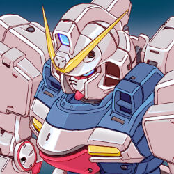Rule 34 | blue background, blue eyes, from above, gundam, looking down, lowres, mecha, mobile suit, no humans, noah noah, robot, science fiction, upper body, v-fin, v gundam, victory gundam