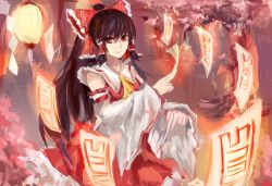 Rule 34 | 1girl, annnna, black hair, detached sleeves, hakurei reimu, highres, japanese clothes, long hair, looking at viewer, miko, red eyes, solo, touhou