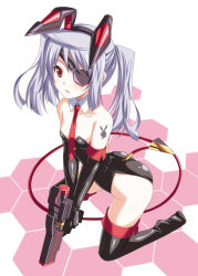 Rule 34 | 10s, 1girl, animal ears, aoi masami, bare shoulders, eyepatch, fake animal ears, gun, infinite stratos, laura bodewig, necktie, playboy bunny, rabbit ears, silver hair, solo, thighhighs, twintails, weapon