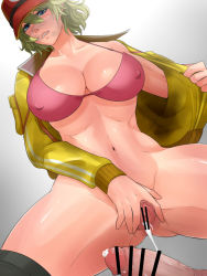 Rule 34 | 10s, 1boy, 1girl, anus, ass, blonde hair, blue eyes, bra, breasts, censored, cidney aurum, clitoris, collarbone, covered erect nipples, cum, cum in pussy, final fantasy, final fantasy xv, gloves, hat, highres, jacket, large breasts, looking at viewer, navel, open clothes, open jacket, parted lips, penis, pussy, pussy juice, shiva (tairakuten), short hair, square enix, thighhighs, underwear