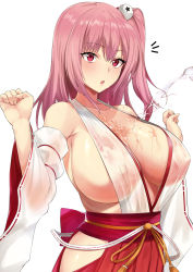 Rule 34 | 1girl, :o, absurdres, azur lane, breasts, dead or alive, highres, honoka (doa), hotate-chan, japanese clothes, kimono, large breasts, long hair, pink eyes, pink hair, revealing clothes, see-through, side ponytail, side slit, sleeveless, solo, water, wet