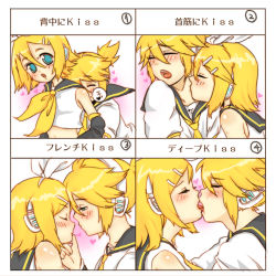 Rule 34 | 1boy, 1girl, bad id, bad pixiv id, bare shoulders, blonde hair, blue eyes, blush, brother and sister, closed eyes, detached sleeves, french kiss, hair ornament, hair ribbon, hairclip, headphones, heart, hetero, incest, kagamine len, kagamine rin, kiss, kiss chart, mokyun, multiple drawing challenge, ribbon, sailor collar, school uniform, sequential, short hair, siblings, tongue, translated, twincest, twins, vocaloid