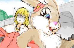 Rule 34 | 10s, 1boy, ?, bad drawr id, bad id, bambi, bambi (movie), barnaby brooks jr., blonde hair, crossover, disney, drawr, flower, glasses, holding another&#039;s arm, miss bunny, name connection, oekaki, rabbit, tiger &amp; bunny