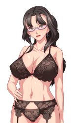 Rule 34 | 10s, 1girl, artist request, bra, breasts, brown bra, brown eyes, brown hair, brown panties, earrings, fumika misaki, garter belt, garter straps, glasses, hand on own hip, jewelry, large breasts, licking lips, lingerie, long hair, mature female, miboujin nikki, naughty face, navel, orcsoft, panties, pubic hair, see-through, standing, tachi-e, tongue, tongue out, transparent background, underwear, underwear only