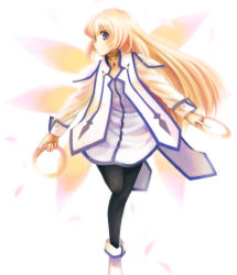 Rule 34 | 00s, 1girl, blonde hair, blue eyes, chakram, colette brunel, long hair, pantyhose, solo, standing, standing on one leg, tales of (series), tales of symphonia, weapon, wings, yakusa