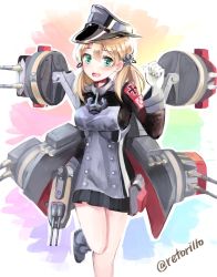 Rule 34 | 10s, 1girl, anchor hair ornament, bad id, bad twitter id, blonde hair, blue eyes, gloves, gradient background, hair ornament, hat, highres, kantai collection, long hair, military, military uniform, open mouth, peaked cap, prinz eugen (kancolle), retorillo, skirt, solo, twintails, uniform