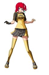 Rule 34 | 1girl, aiba ami, digimon, digimon story: cyber sleuth, female focus, lowres, parody, persona, persona 4: the ultimate in mayonaka arena, pixel art, red hair, short hair, side ponytail, skirt, solo