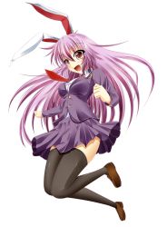 Rule 34 | 1girl, animal ears, blazer, campbell (pixiv), campbell gichou, female focus, full body, highres, jacket, long hair, necktie, purple hair, rabbit ears, red eyes, red necktie, reisen udongein inaba, solo, thighhighs, touhou, transparent background