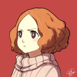 Rule 34 | 1girl, blush, brown eyes, fluffy, greedydeviant, highres, okumura haru, orange hair, persona, persona 5, pout, short hair, solo, sweater