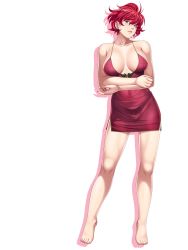 Rule 34 | 1girl, bare shoulders, barefoot, breasts, chemise, cleavage, closed game, contrapposto, earrings, empress (studio), facial tattoo, feet, female focus, game cg, highleg, highleg panties, highres, jewelry, large breasts, legs, looking at viewer, michiko verxina, no bra, panties, purple eyes, red hair, revealing clothes, see-through, sei shoujo, short hair, solo, standing, star tattoo, tattoo, thighs, toes, transparent background, underwear