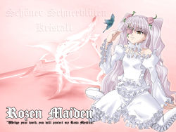Rule 34 | 00s, bare shoulders, kirakishou, kneeling, pink theme, rozen maiden, wallpaper