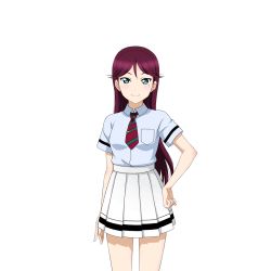 Rule 34 | 10s, 1girl, aqua eyes, artist request, breasts, hand on own hip, long hair, looking at viewer, love live!, love live! school idol festival, love live! school idol project, mole, mole under eye, necktie, official art, pleated skirt, purple hair, school uniform, simple background, skirt, smile, solo, standing, striped necktie, striped neckwear, todo erena, transparent background, utx school uniform, white background