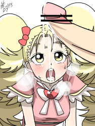 Rule 34 | 1girl, blonde hair, blush, cum, cum in mouth, cum on tongue, eyebrows, eyelashes, facial, futari wa precure, futari wa precure max heart, hair ribbon, highres, kujou hikari, long hair, looking up, magical girl, nakata8432, open mouth, penis, precure, ribbon, shiny luminous, short sleeves, simple background, solo focus, sweat, teeth, tongue, tongue out, twintails, two side up, very long hair, white background, yellow eyes