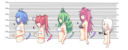 Rule 34 | 5girls, :d, anger vein, animal ears, animal print, bare arms, bare shoulders, black bra, blue hair, blush, bra, breasts, brown eyes, bust chart, cat bra, cat ears, cat girl, cat print, cat tail, character request, closed mouth, commentary request, green eyes, green hair, haluka (aixioo), high ponytail, long hair, medium breasts, multiple girls, open mouth, pink eyes, pink hair, ponytail, print bra, profile, red eyes, red hair, san diego (warship girls r), sarashi, sideboob, small breasts, smile, strapless, strapless bra, tail, underwear, underwear only, upper body, very long hair, vittorio veneto (warship girls r), warship girls r, white background, white bra, white hair