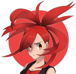 Rule 34 | 1girl, breasts, cleavage, commentary request, creatures (company), flannery (pokemon), game freak, highres, looking to the side, medium breasts, nintendo, orange eyes, outline, pokemon, pokemon oras, red hair, solo, tsutaya gap, upper body