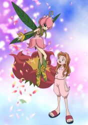 Rule 34 | brown eyes, brown hair, digimon, fairy, flower, lilimon, long hair, monster girl, petals, plant, plant girl, tachikawa mimi