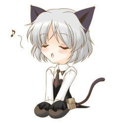 Rule 34 | 00s, 1girl, animal ears, black pantyhose, cat ears, cat tail, chibi, isa (ni-iro), lowres, music, musical note, necktie, pantyhose, sanya v. litvyak, singing, solo, strike witches, tail, world witches series