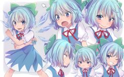 Rule 34 | &gt;:&gt;, &gt;:), &gt;:o, 1girl, :&gt;, :o, ahoge, angry, asa (coco), blue dress, blue eyes, blue hair, blush, blush stickers, bow, cirno, collared shirt, dress, expressions, frog, grin, hair bow, ice, ice wings, multiple views, one eye closed, open mouth, shirt, short hair, sleeveless, sleeveless dress, smile, smug, touhou, v-shaped eyebrows, wings