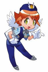 Rule 34 | 1girl, brown hair, carrying, carrying under arm, footwear bow, full body, gloves, hat, looking at viewer, open mouth, short hair, short sleeves, simple background, solo, white background, white gloves, wings, yellow eyes, yoshizaki mine