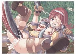 Rule 34 | 1girl, archer (ragnarok online), armor, blood, breastplate, breasts, crying, cum, cum in mouth, cum in pussy, cumdrip, defloration, facial, handjob, highres, large breasts, mil (xration), nature, nipples, one eye closed, open mouth, outdoors, penis, pussy, ragnarok online, rape, solo, spread legs, tears, tentacle sex, tentacles, thighhighs, torn clothes, uncensored, vaginal