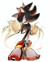 Rule 34 | 1boy, angry, aura, clenched hand, constricted pupils, full body, furry, furry male, gloves, male focus, red eyes, shadow the hedgehog, simple background, solo, sonic (series), standing, usa37107692, white background, white gloves