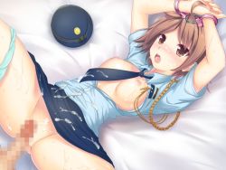 Rule 34 | 1boy, 1girl, artist request, bed, blush, censored, character request, cuffs, cum, cum on body, cum on clothes, facial, game cg, handcuffs, hat, hetero, open clothes, pale skin, panties, panties around leg, penis, police, police hat, police uniform, policewoman, pussy, sex, solo focus, tagme, thighs, underwear, uniform