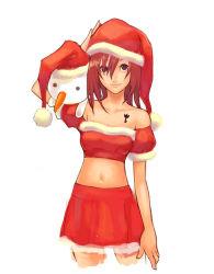 Rule 34 | 00s, 1girl, bare shoulders, breasts, christmas, collarbone, crossover, hat, kairi (kingdom hearts), kairi (shery rakuura), kingdom hearts, kingdom hearts ii, midriff, navel, plue, rave, red hair, santa costume, skirt, small breasts, snowman, solo, standing, strapless, tube top