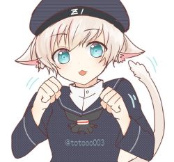 Rule 34 | 10s, 1girl, animal ears, bad id, bad twitter id, blue eyes, cat ears, cat girl, dress, female focus, kantai collection, kemonomimi mode, military, military uniform, short hair, silver hair, solo, toto (ritoto), uniform, upper body, white background, z1 leberecht maass (kancolle)