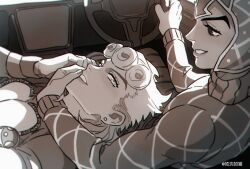 Rule 34 | 2boys, absurdres, braid, bug, car, car interior, earrings, giorno giovanna, grin, guido mista, hand on another&#039;s face, hat, highres, honlo, insect, jacket, jewelry, jojo no kimyou na bouken, ladybug, long hair, long sleeves, looking at another, male focus, motor vehicle, multiple boys, pants, sitting, smile, steering wheel, sweater, vento aureo, yaoi