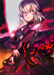 Rule 34 | 1girl, absurdres, artoria pendragon (fate), breasts, choker, cleavage, detached sleeves, dress, ep (emio parn), excalibur morgan (fate), fate/grand order, fate/stay night, fate (series), highres, looking at viewer, medium breasts, saber (fate), saber alter, short hair, solo, sword, weapon, yellow eyes