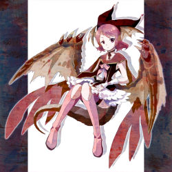Rule 34 | 1girl, bahamut (zettai bouei leviathan), boots, bow, dragon girl, dragon tail, dragon wings, hat, head wings, monster girl, navel, nyannyan-shion, pink footwear, pink hair, red eyes, short hair, solo, tail, wings, zettai bouei leviathan
