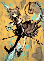 Rule 34 | 1girl, animal ears, basket, female focus, grey hair, highres, jewelry, moto murabito, mouse (animal), mouse ears, mouse tail, nazrin, pendant, short hair, solo, tail, touhou, traditional media