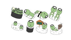 Rule 34 | arakawa under the bridge, bad id, bad pixiv id, chibi, clone, fish, food, food focus, kappa, kappa (arakawa), kappamaki, lying, makizushi, male focus, no humans, nori (seaweed), onigiri, pun, simple background, smile, sushi