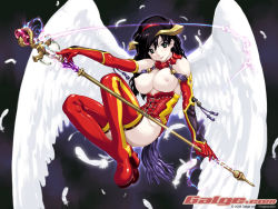 Rule 34 | 1girl, 2004, breasts, demon girl, elbow gloves, galge.com, gloves, happoubi jin, large breasts, solo, thighhighs, wallpaper, wings