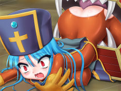 Rule 34 | anal, anilingus, ass, backless outfit, bent over, blue hair, blush, bodysuit, breasts, cannibox, censored, chunsoft, covered erect nipples, cross, dragon quest, dragon quest iii, enix, gloves, hat, imminent rape, mimic, monster, oral, priest (dq3), rape, red eyes, scared, screaming, skin tight, tears, thighs, torn clothes, trubka, vore