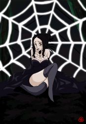 Rule 34 | 00s, arachne (soul eater), black hair, breasts, cleavage, large breasts, long hair, silk, soul eater, spider web, thighhighs