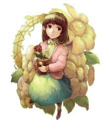 Rule 34 | brown eyes, brown hair, flower, flower pot, from above, hahuyoun, hair ornament, hairclip, solo