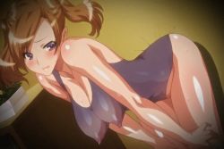 Rule 34 | 10s, 1girl, animated, animated gif, blush, bouncing breasts, breasts, brown hair, covered erect nipples, imouto bitch ni shiboraretai, large breasts, school swimsuit, swimsuit