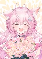 Rule 34 | 1girl, animal ears, closed eyes, flower, hakui koyori, highres, hololive, holox, long hair, open mouth, paraffin, pink hair, rose, solo, virtual youtuber