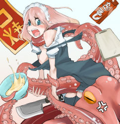 Rule 34 | 1girl, anger vein, apron, aqua eyes, assisted exposure, blue eyes, blush, breasts, breasts out, cleaver, crying, crying with eyes open, fang, imminent rape, knife, long hair, maid, maid apron, maid headdress, molestation, nipples, octopus, original, pink hair, pulling at clothes, simple background, small breasts, solo, takagi (tansuke), tansuke, tearing clothes, tears, teeth, tentacles, thighhighs, torn clothes, undressing, you gonna get raped